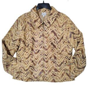 Ellen Company Tan Chevron Full Zip Jacket Coat Women's LARGE
